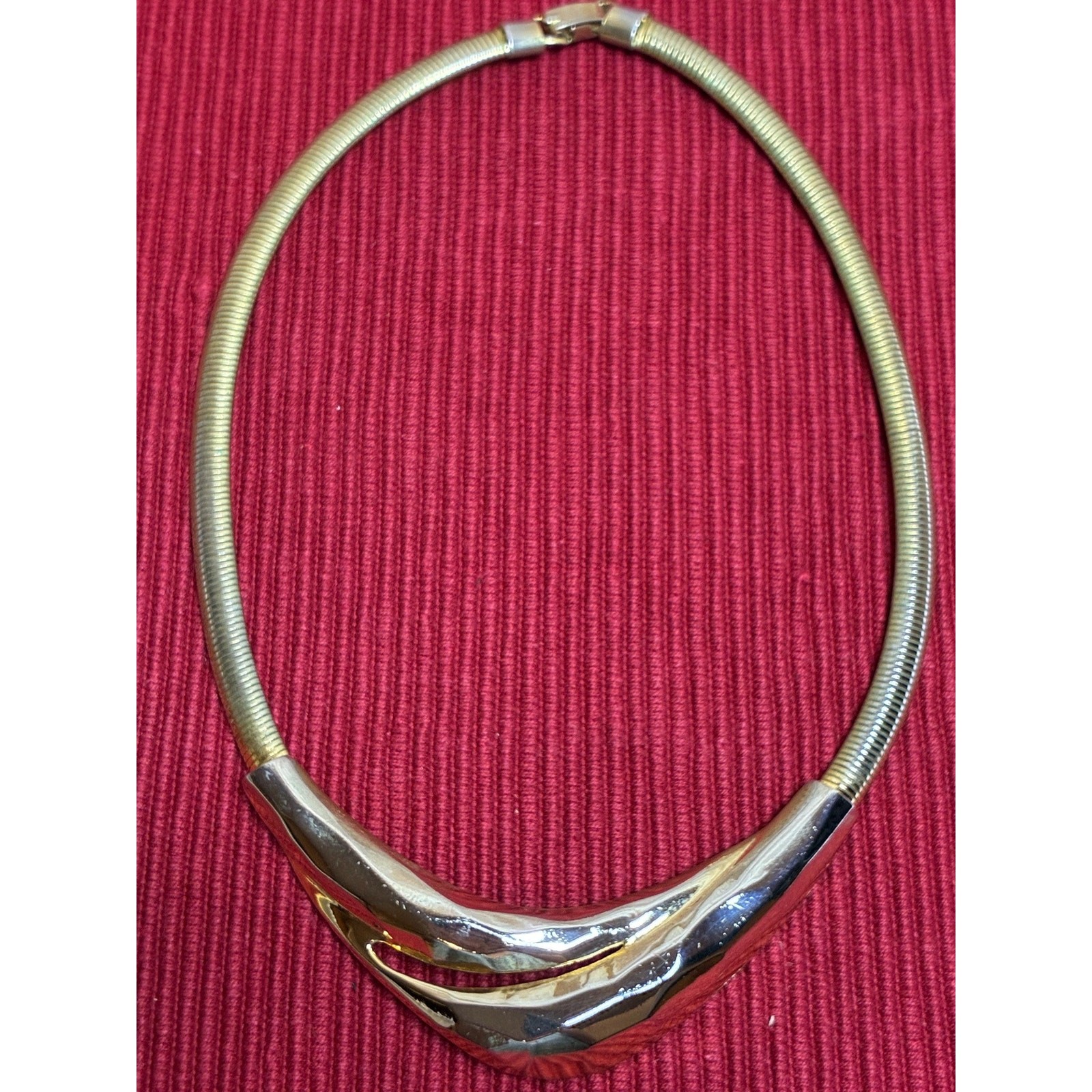 Vintage 1980s Gold Tone Flat Snake Chain Necklace | Faceted Modernist Collar 17”