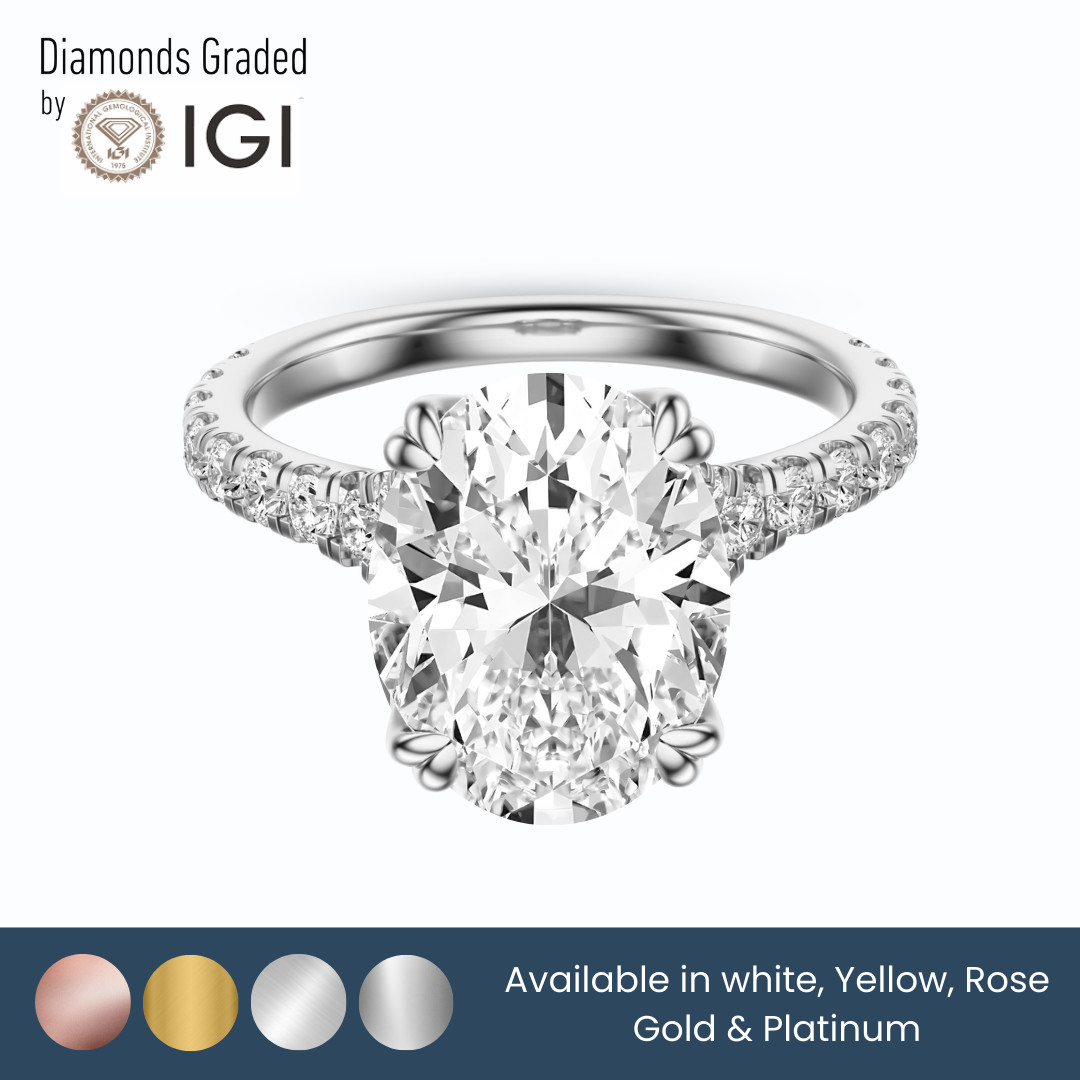 IGI 2.51 CT F VS2 Oval Cut Lab Grown Diamond Engagement Ring 14K White Gold