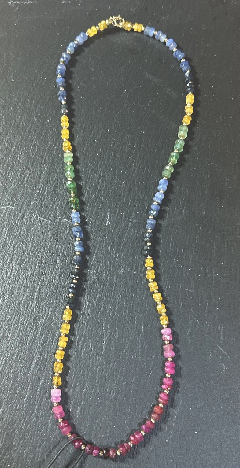 14k Gold Filled Rainbow Multicolored Genuine Sapphire Necklace 18inches NWT