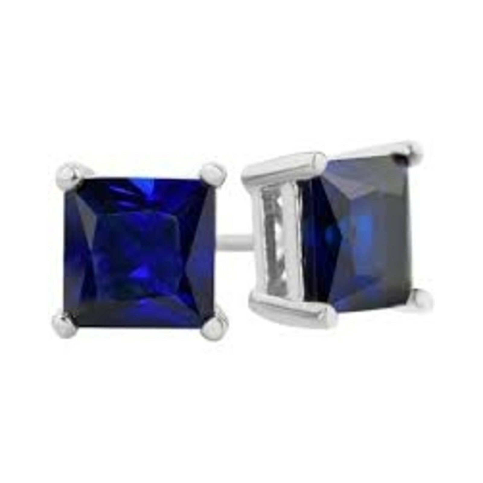 1.25 ct. Blue Sapphire Princess Stud Earrings in Solid Sterling Silver