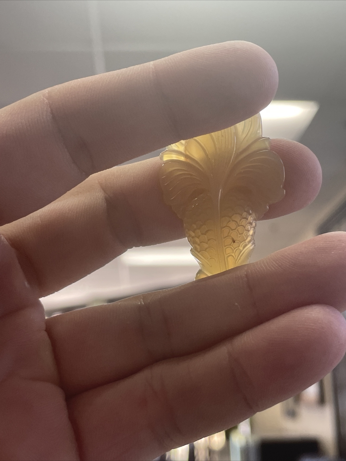 GIA Certified Pierced Carving Semi Transparent Orange Yellow Chalcedony Fish