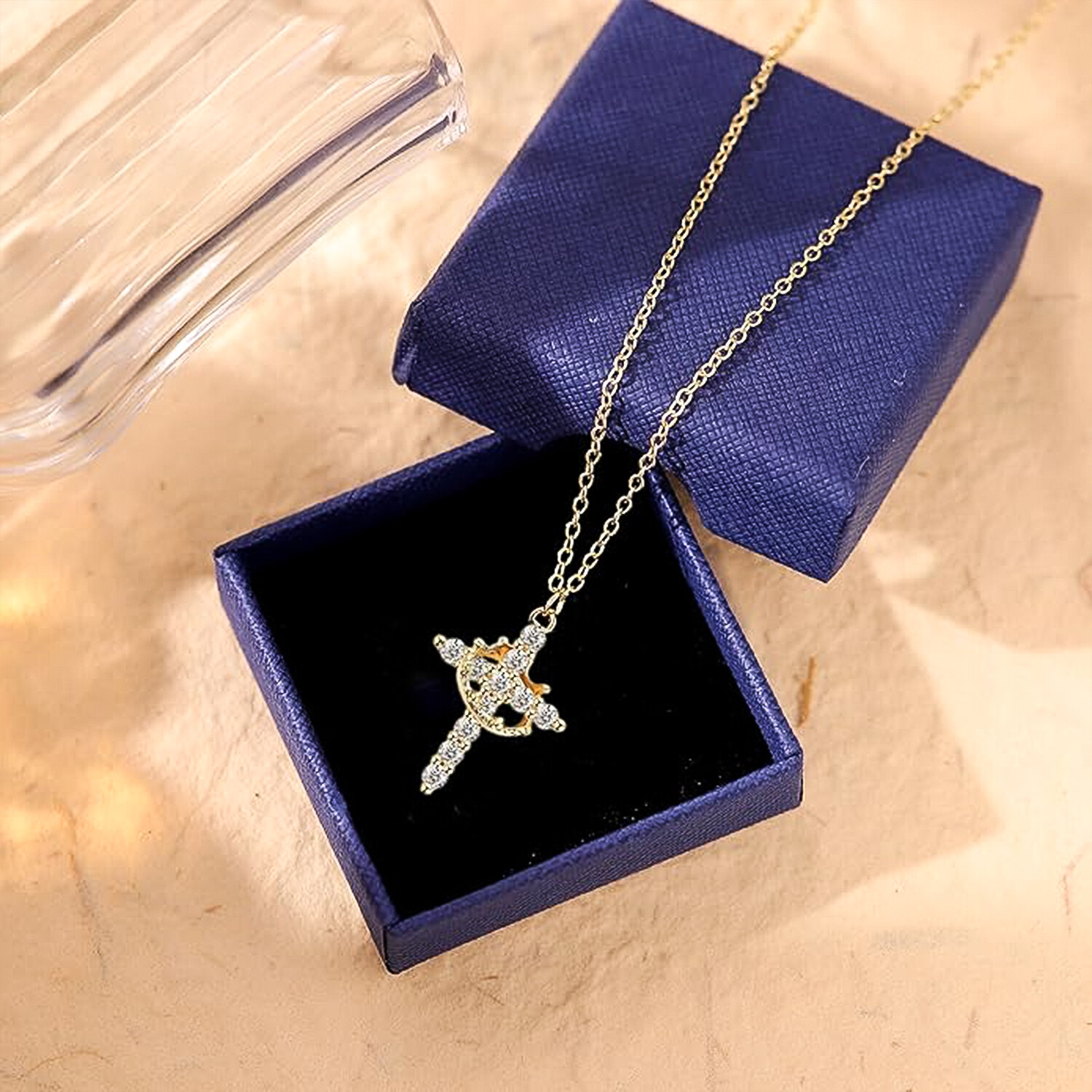 Crown Cross Necklace for Women 18K Gold Plated Crown Cross Pendant Necklace Simp