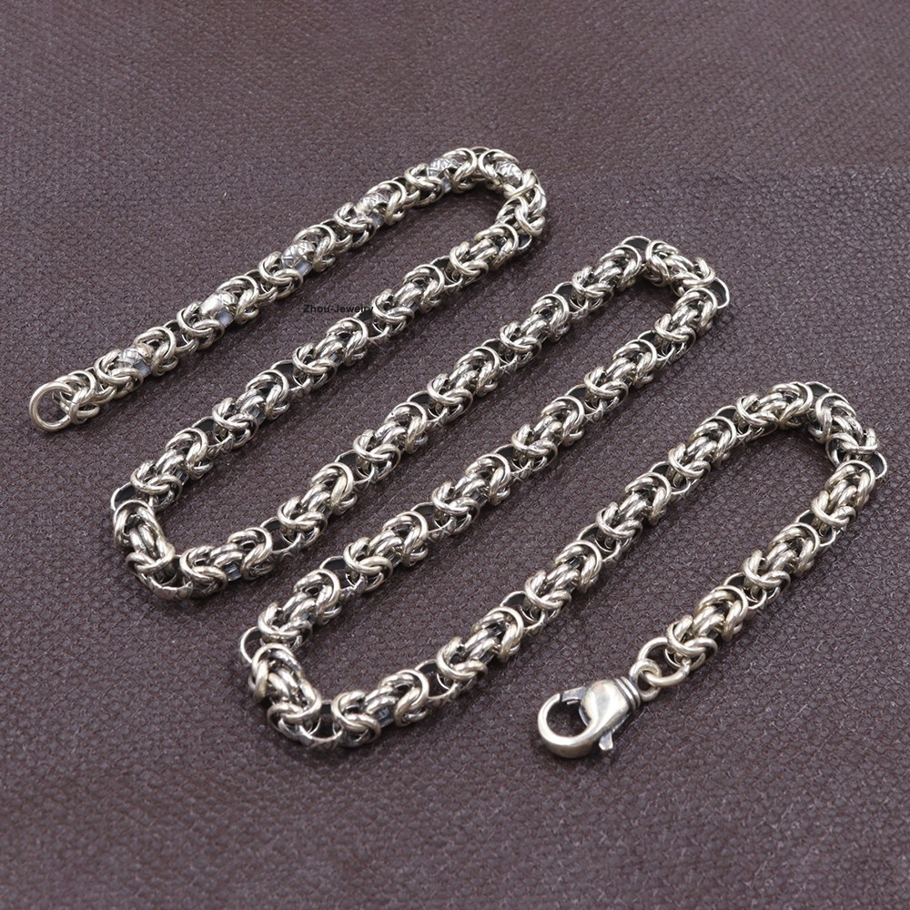 Men’s Necklace Real 925 Sterling Silver 6mm Byzantine Link Necklace 19.7inch