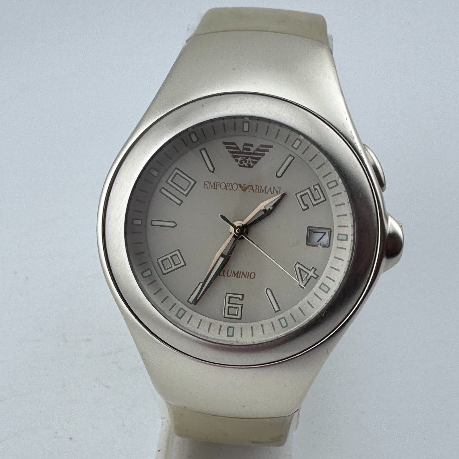 Emporio Armani Quartz Watch AR-1207 Unisex 100m Aluminum Date Analog New Battery