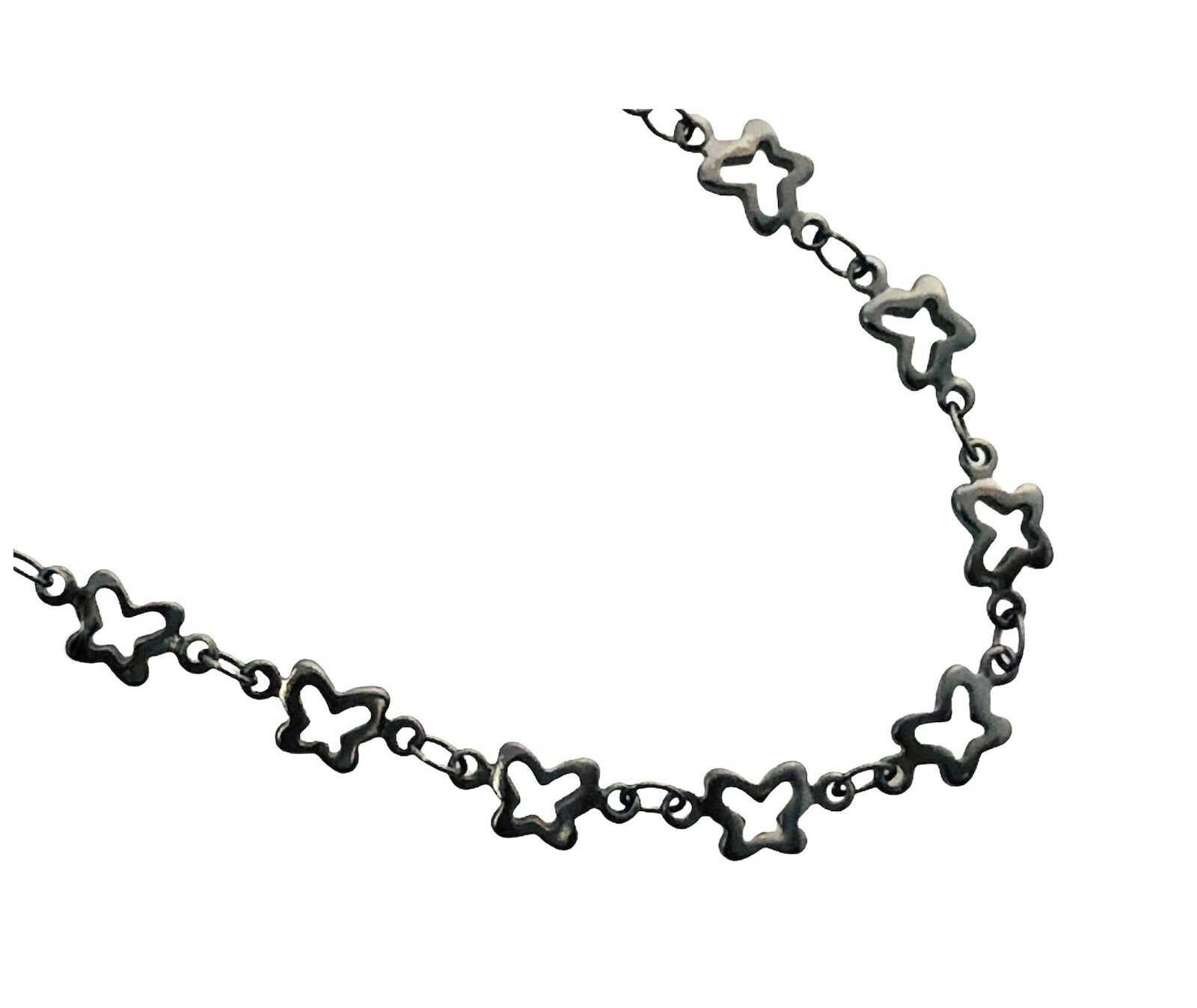 24 Inch Long Gunmetal Butterfly Link Chain Necklace Extender Lobster Clasp