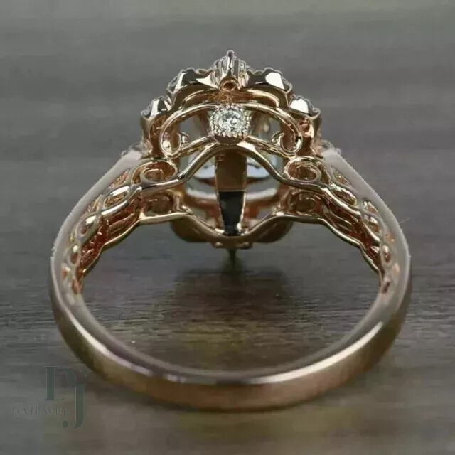 2.70 CT Emerald Cut VVS1 Moissanite Vintage Engagement Ring Solid 14K Rose Gold