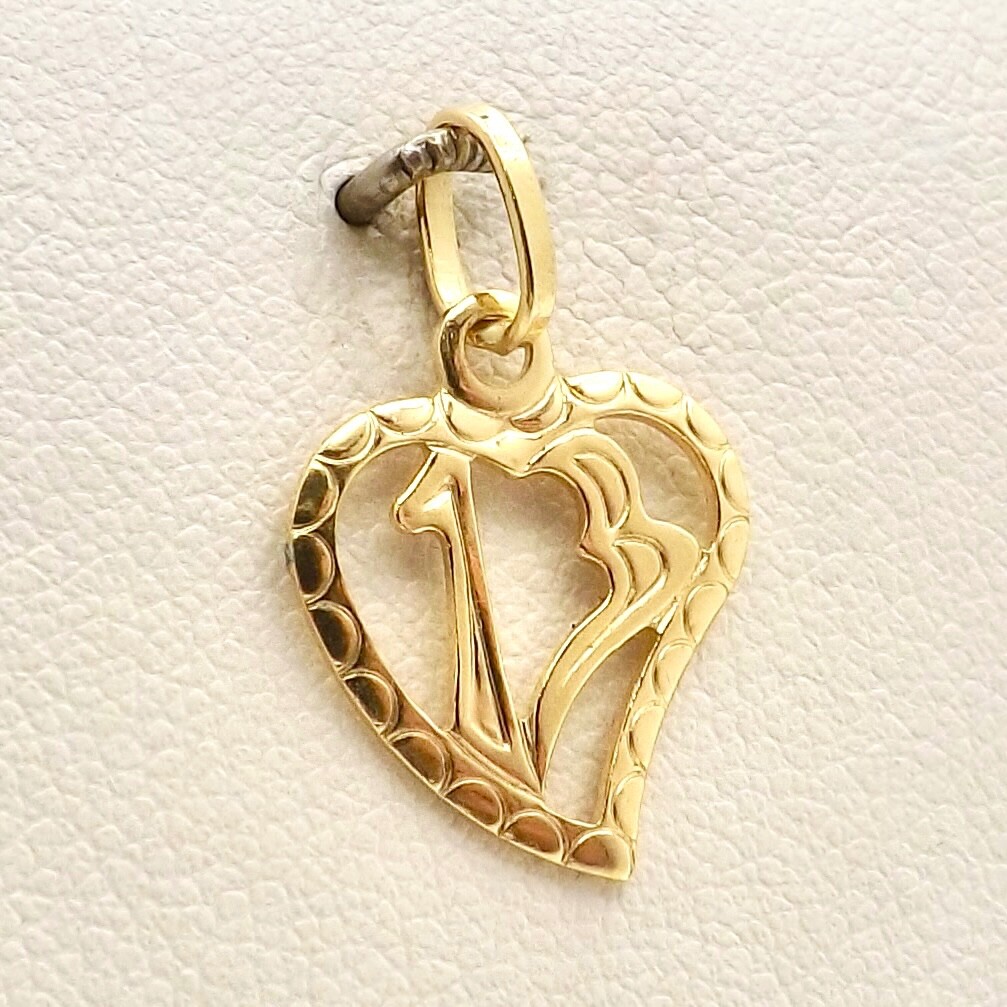 18k Gold Lucky 13 Number Thirteen Heart Charm Pendant Italy 750 New