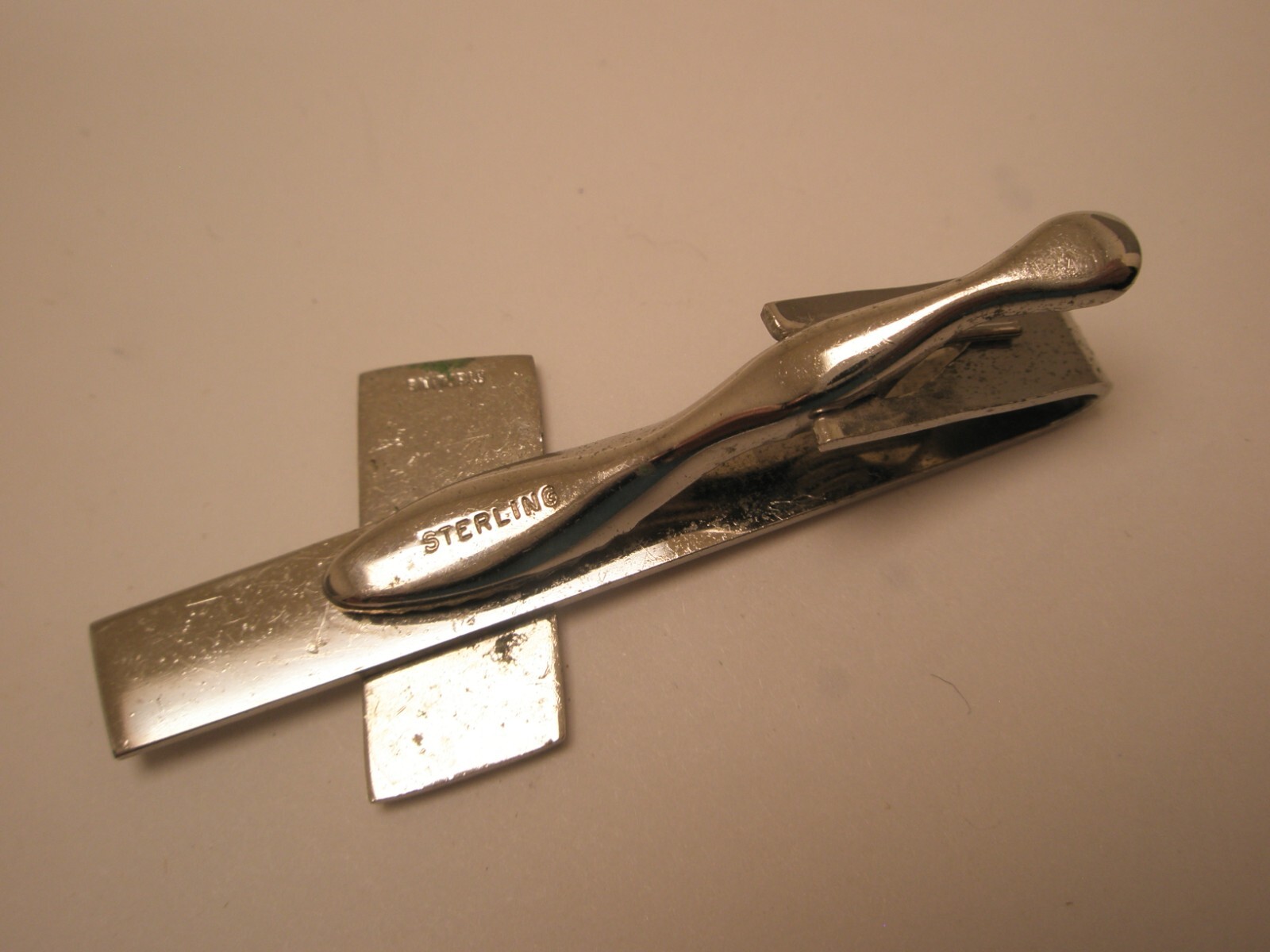 H Logo STERLING SILVER Vintage Advertising Tie Bar Clip line company railroad