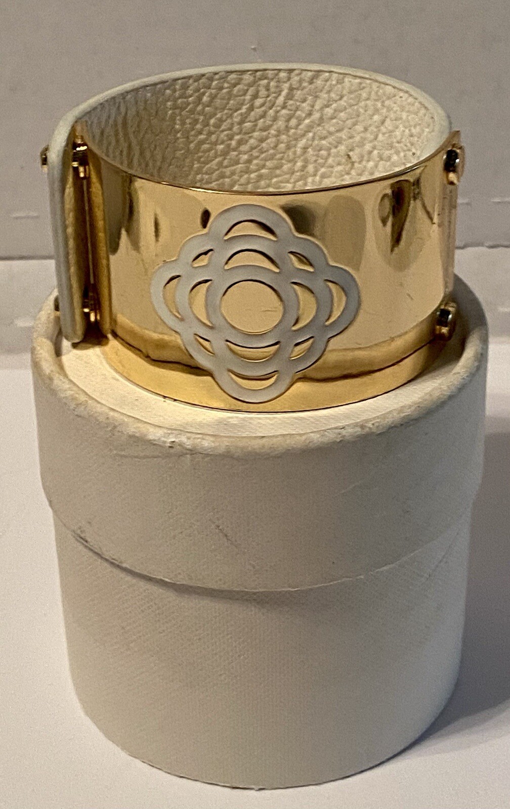 Parker Daniels White and Gold-tone Modernist Cuff Bracelet Flower Design