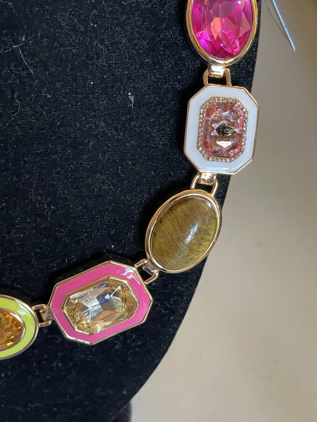 KURT GEIGER SIGNATURE GOLD TONE STONE GEM COLLAR NECKLACE MULTI 18”+ 2”