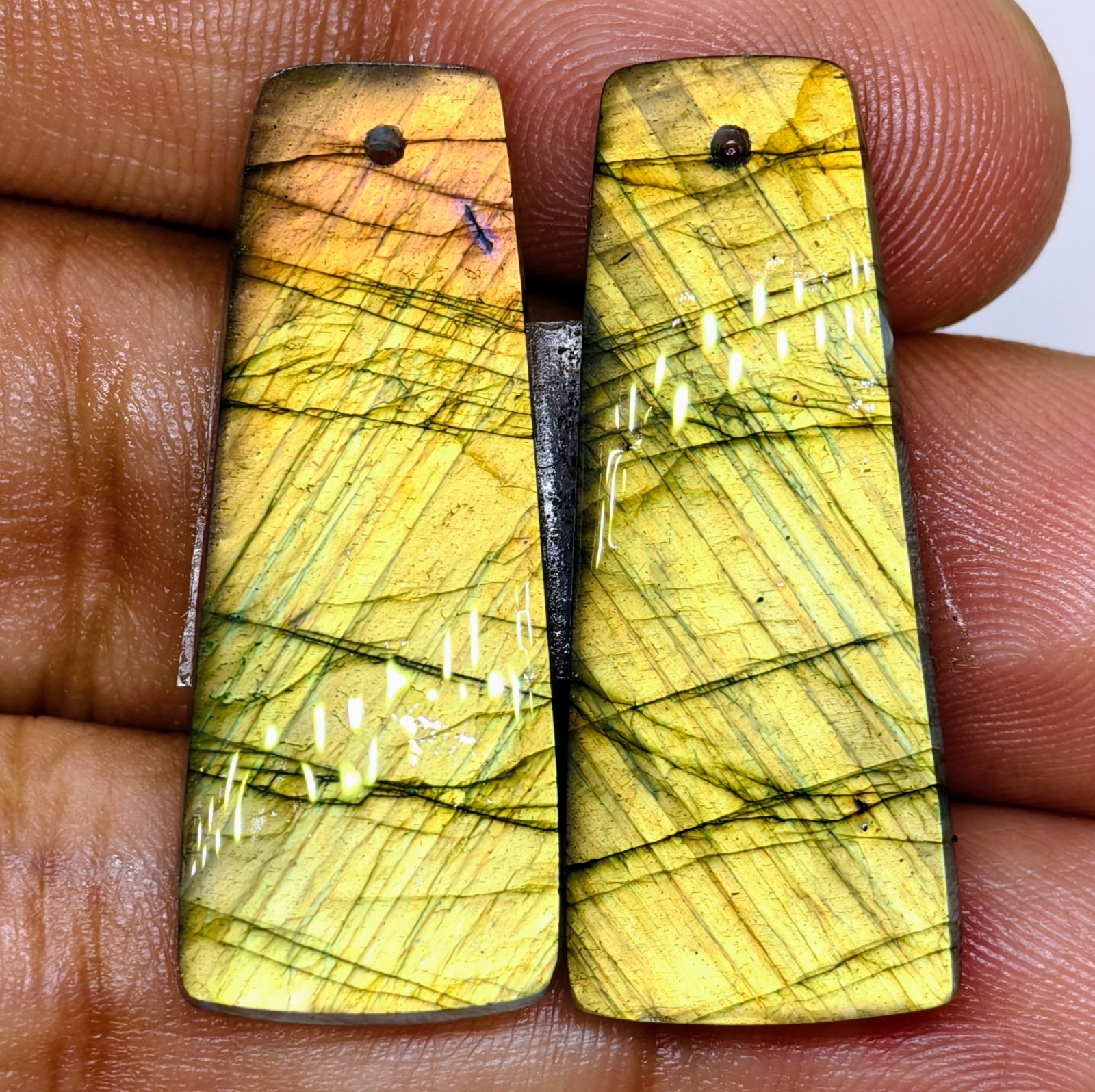 33 Cts Natural Labradorite Drilled Match Pair Cabochon Gemstone 32.1 X 13.2 MM