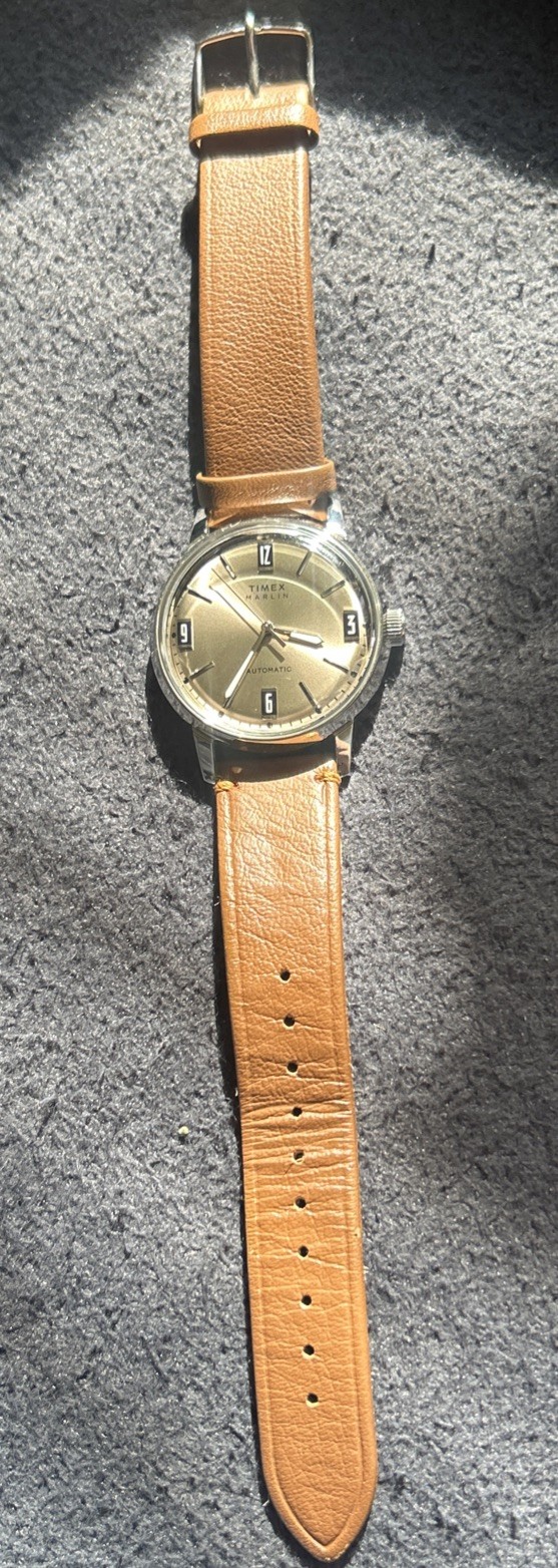 Timex Men’s Watch Marlin Automatic Brown Dial Leather Strap Analog TW2W59300VQ