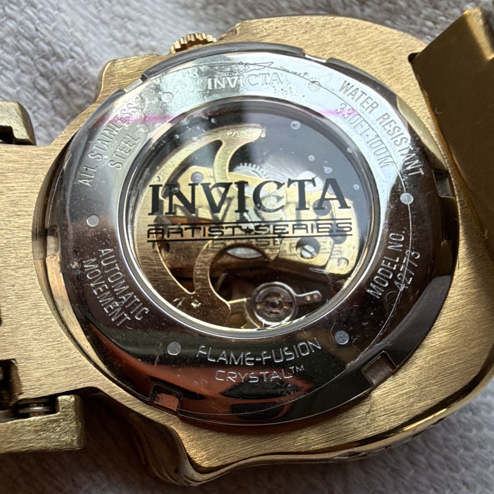 Invicta Artist Series Automatic Skeleton Skull Gold-Tone 48mm 200m SS Bracelet
