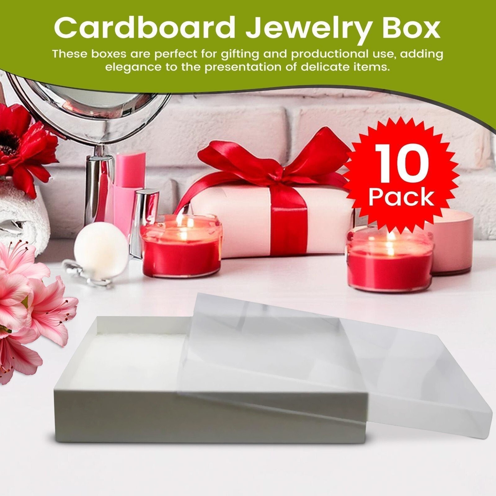 Jewelry Gift Box Removable Cotton Pad Made in USA 5.5″ x 3.5″ x 1″ – 10Pack