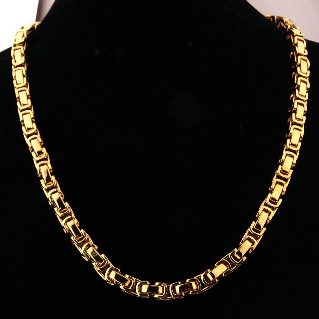 Cool 7″-40″ Men’s Stainless Steel Real Gold Plated Byzantine Link Chain Necklace