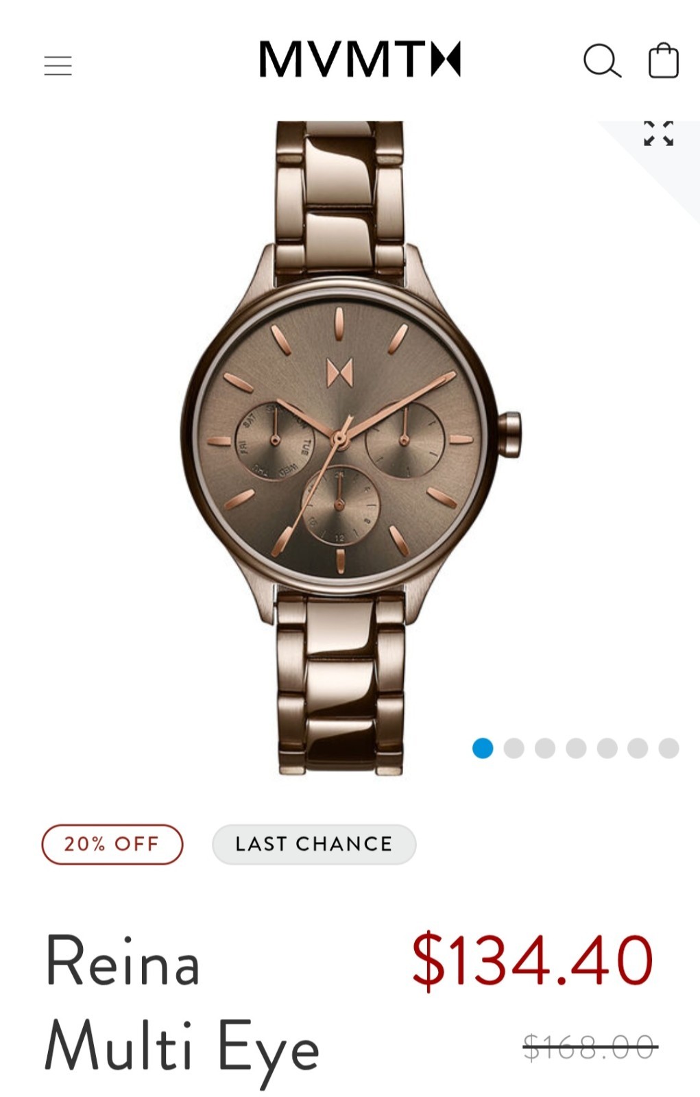 MVMT LADIES REINA MULTI-EYE CHRONOGRAPH BRACELET WATCH STAINLESS QUARTZ ROSE