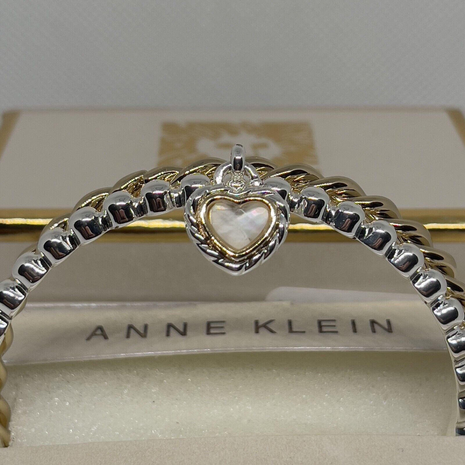 Anne Klein Gold Tone Bracelet (2 Piece Set) Crystal Heart Bangle Style Chic NWT