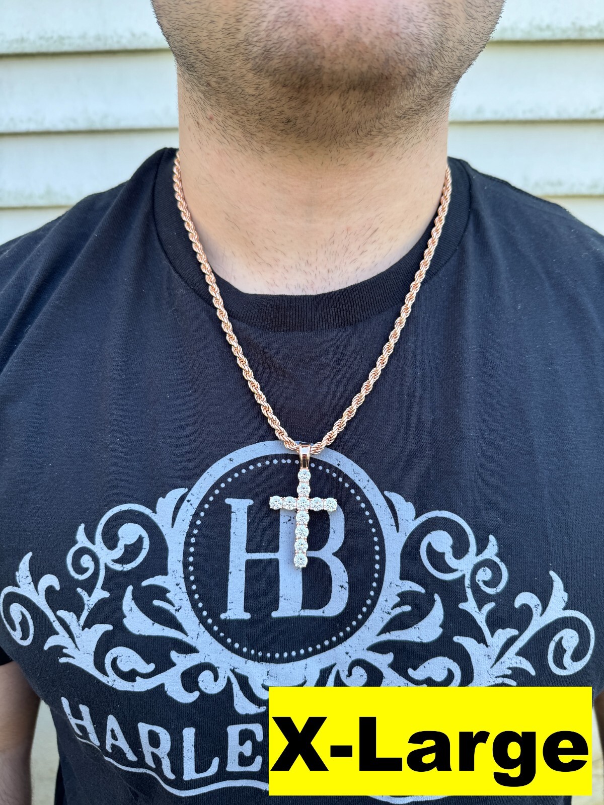 MOISSANITE 14k Rose Gold Cross & Real 925 Silver Iced Pendant Necklace Hip Hop