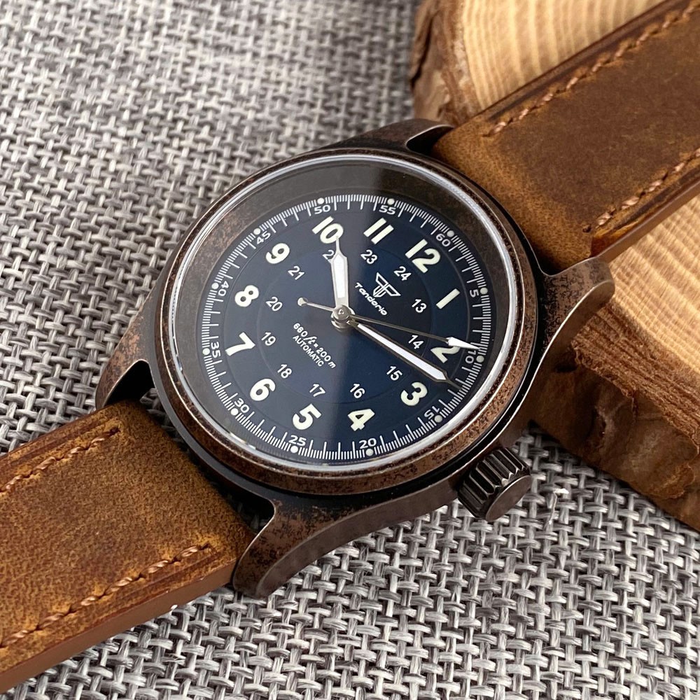 Tandorio 36mm Retro Pilot Sapphire Glass 20ATM Automatic NH35A PT5000 Men Watch