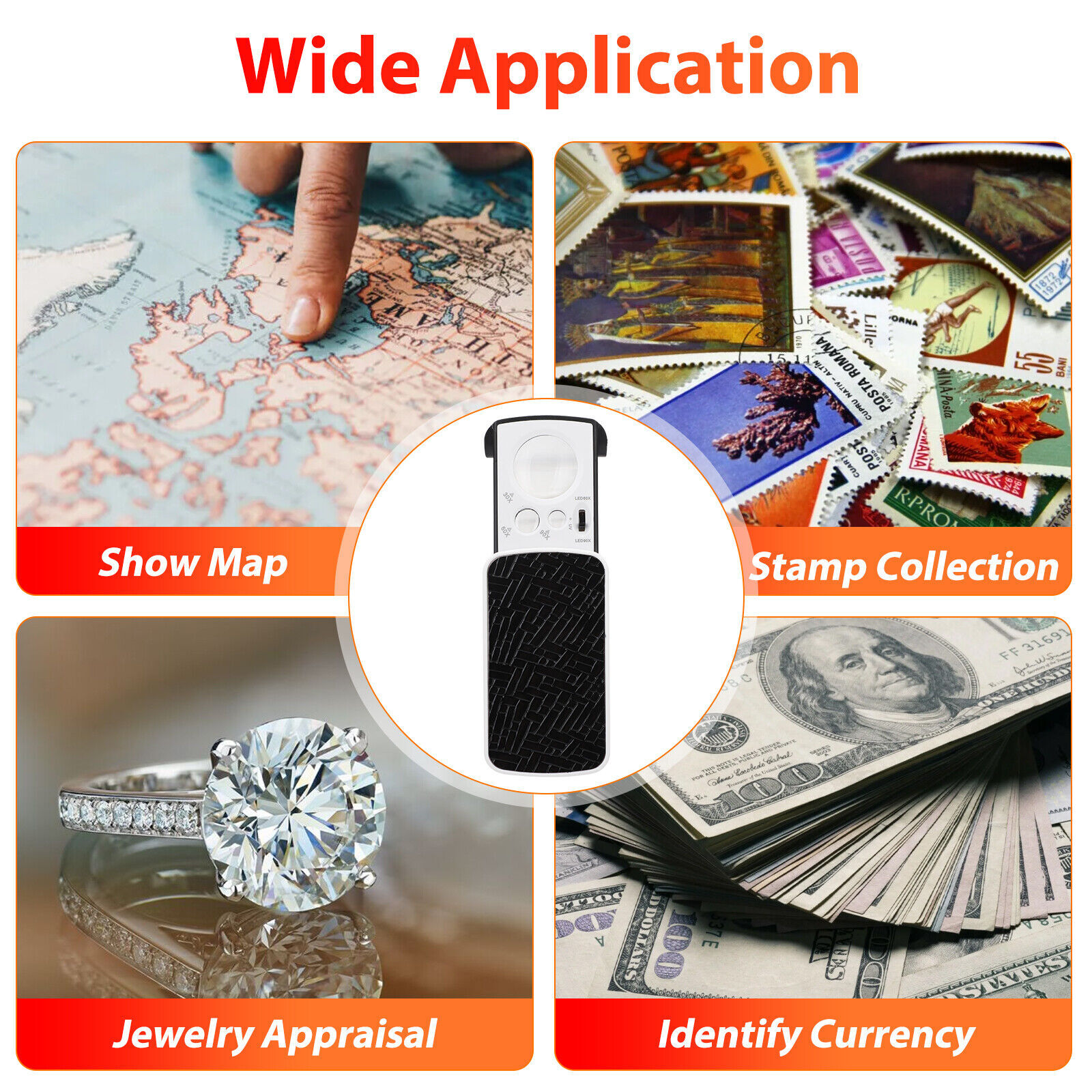 30X 60X 90X Magnifying Jewelry Eye Glass Pocket Magnifier LED Light Jeweler Loop