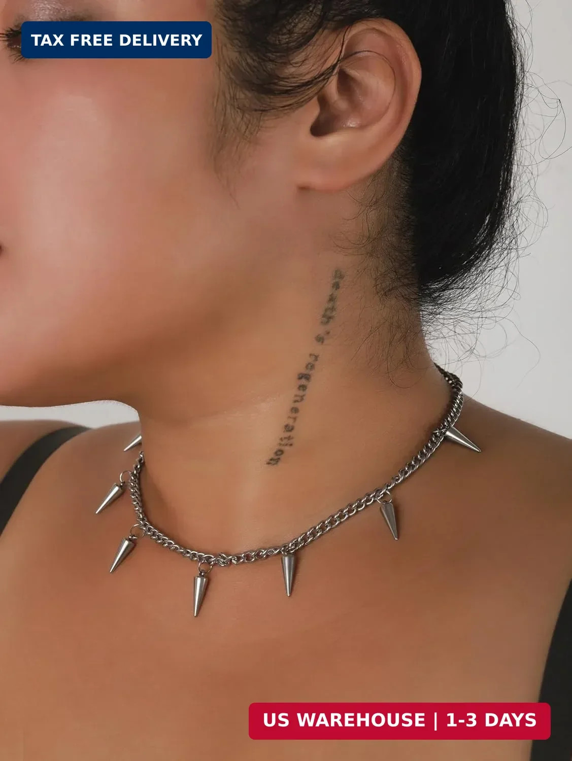 Sacina Spike Chain Necklace, Emo Punk Grunge Necklace, Goth Jewelry, Christmas J