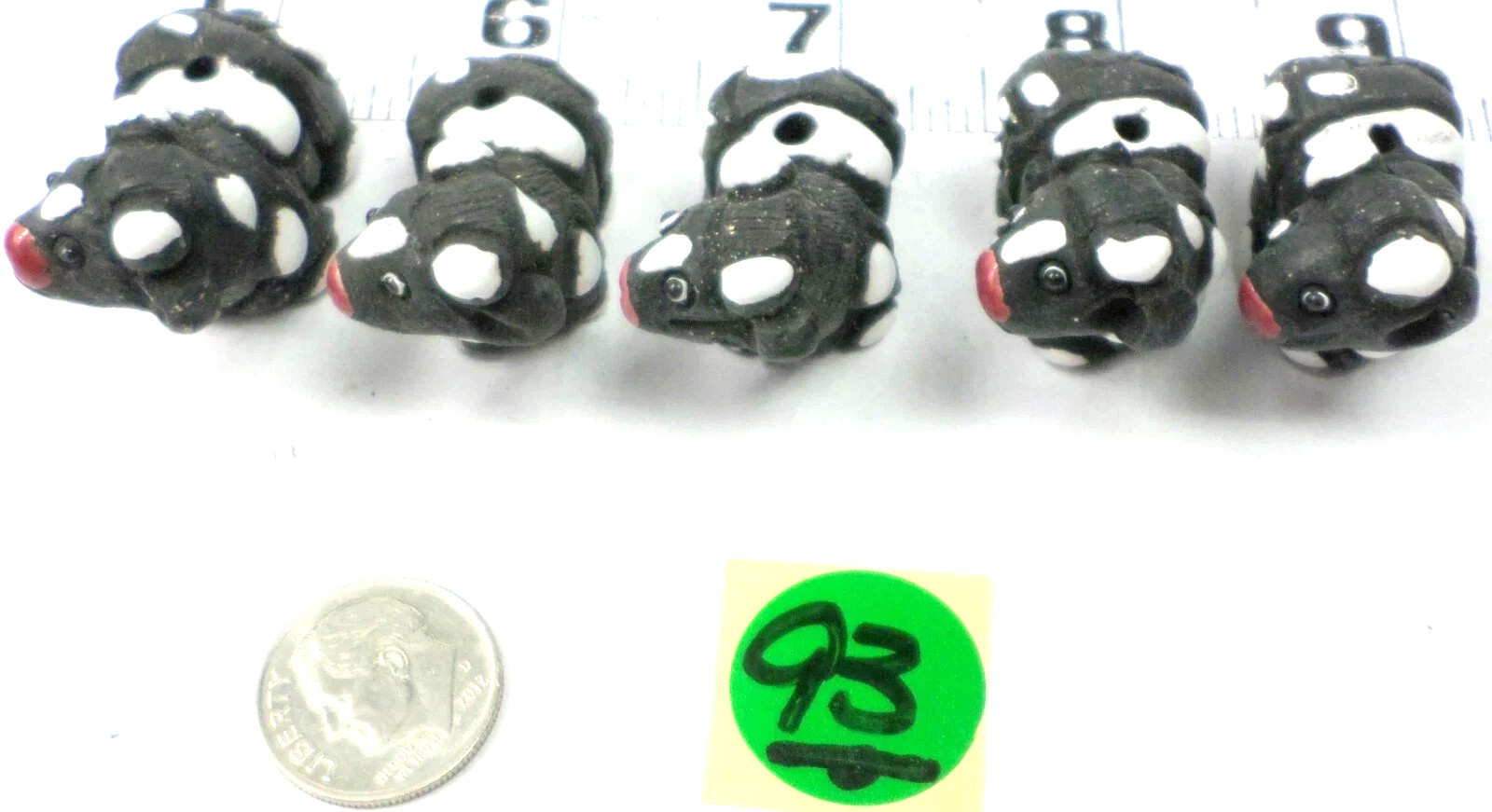 5 Vintage Ceramic Peru White Spotted Black Cow Animal Beads /Charms 26x26x18mm