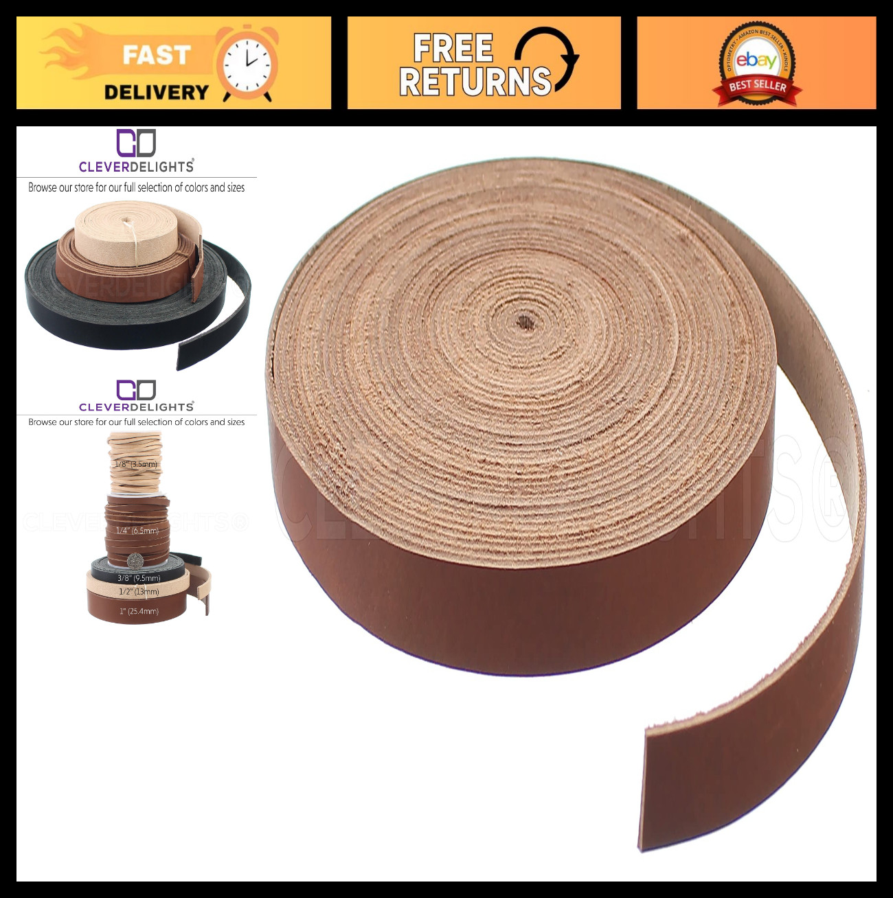 Genuine Brown Leather Strap 1/2″ x 30 Feet – Durable Crafting Material, DIY Proj