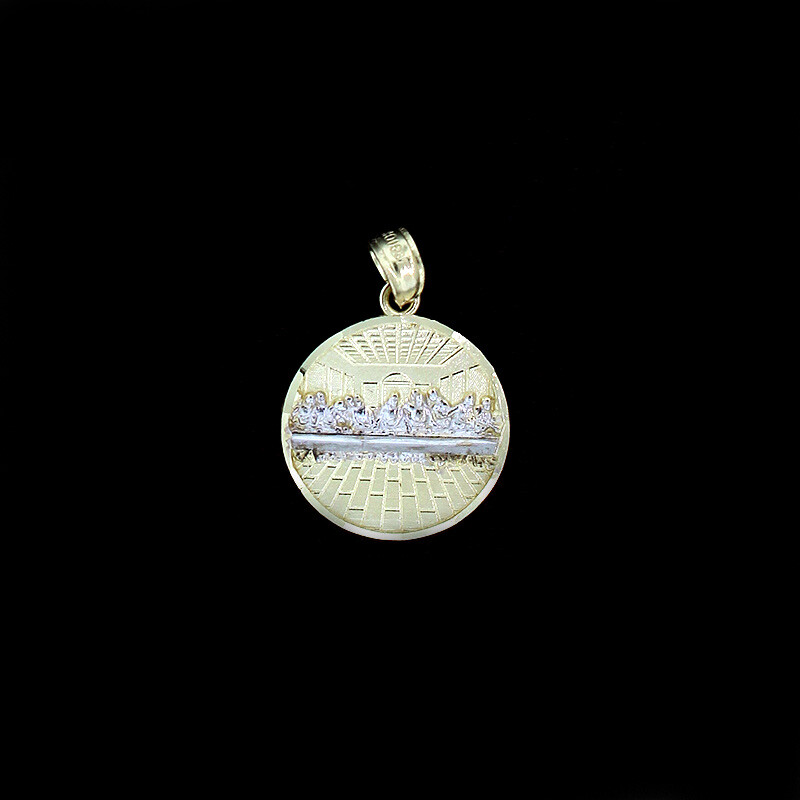 Real 10K Solid Yellow Gold Last Supper Charm Pendant Round Jesus Medallion