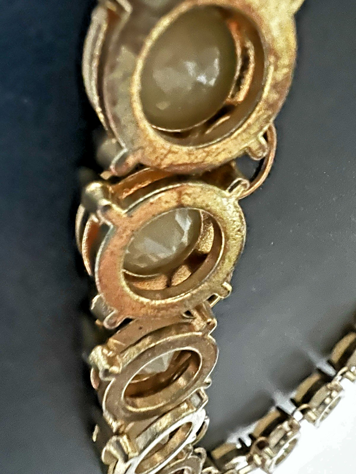 Vintage Statement Necklace Gold Tone Faceted Cream Champagne Glass Cabochon