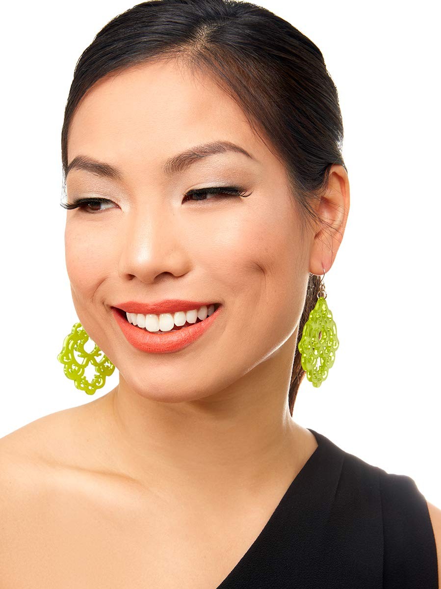 Resin Acrylic Colorful Scroll Design Drop and Dangle Earrings for (Bright Ora