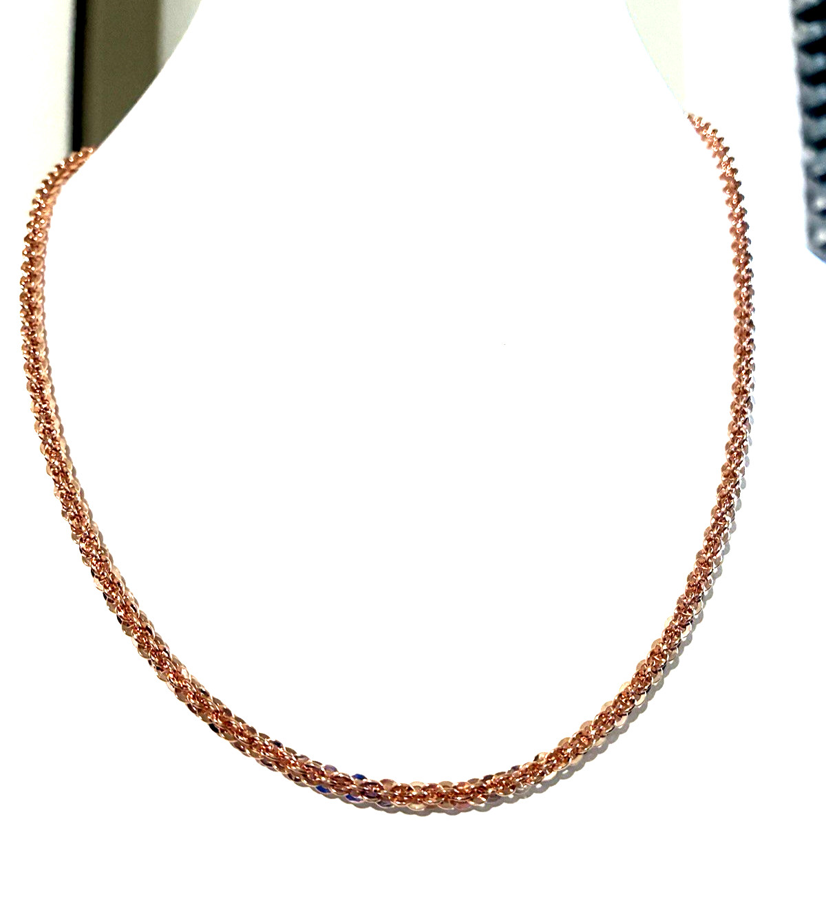 ULTRA FINE 950 SILVER 20″ BASKET ROPE MAGNETIC CLASP NECKLACE 18K PLTD (M4922-52