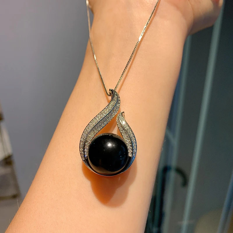 Huitan Personality Black Imitation Pearl Pendant Necklace Wedding Trend Accessor