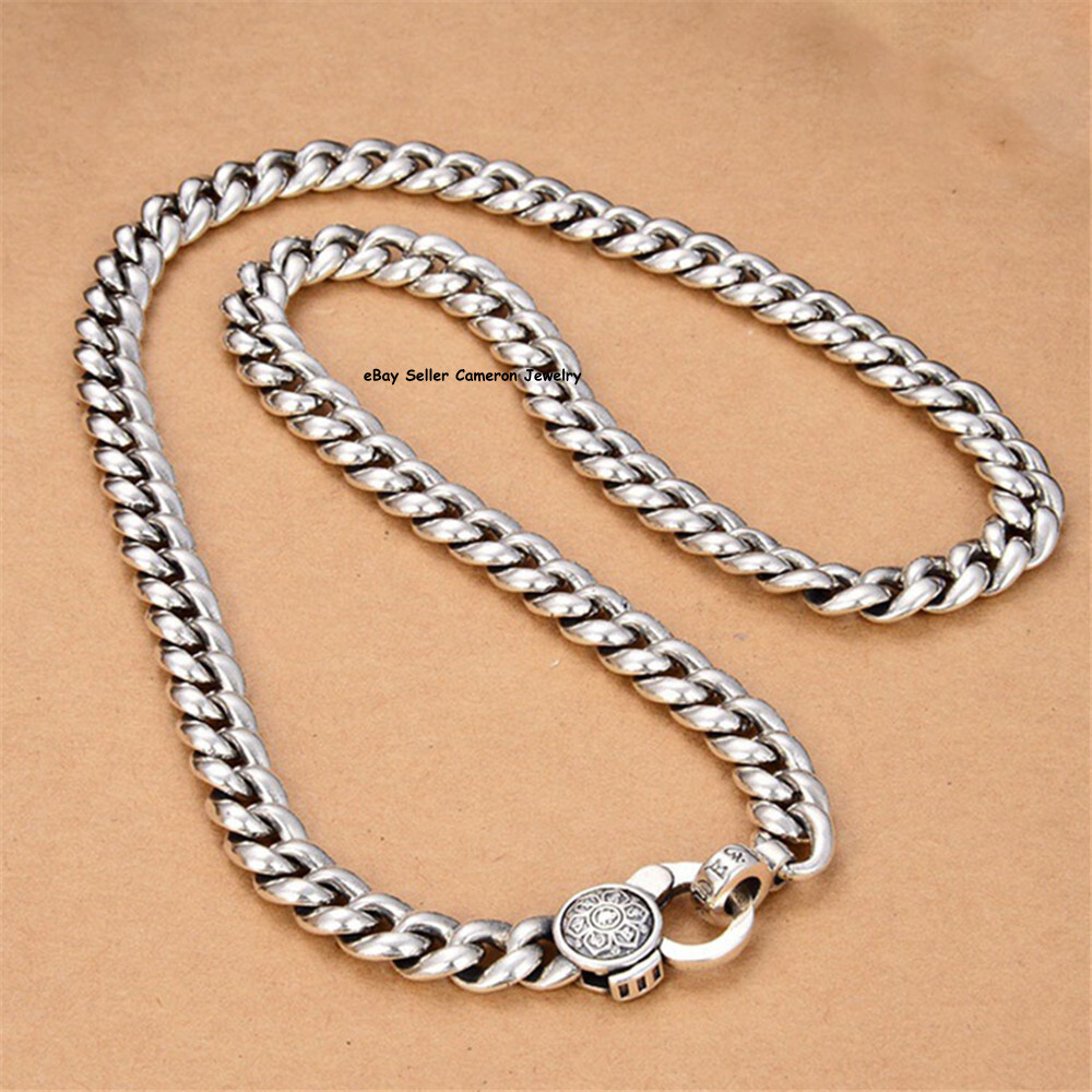 Pure 925 Sterling Silver Men’s Chain Solid 9mm Curb Link Necklace 114g 25.6inch