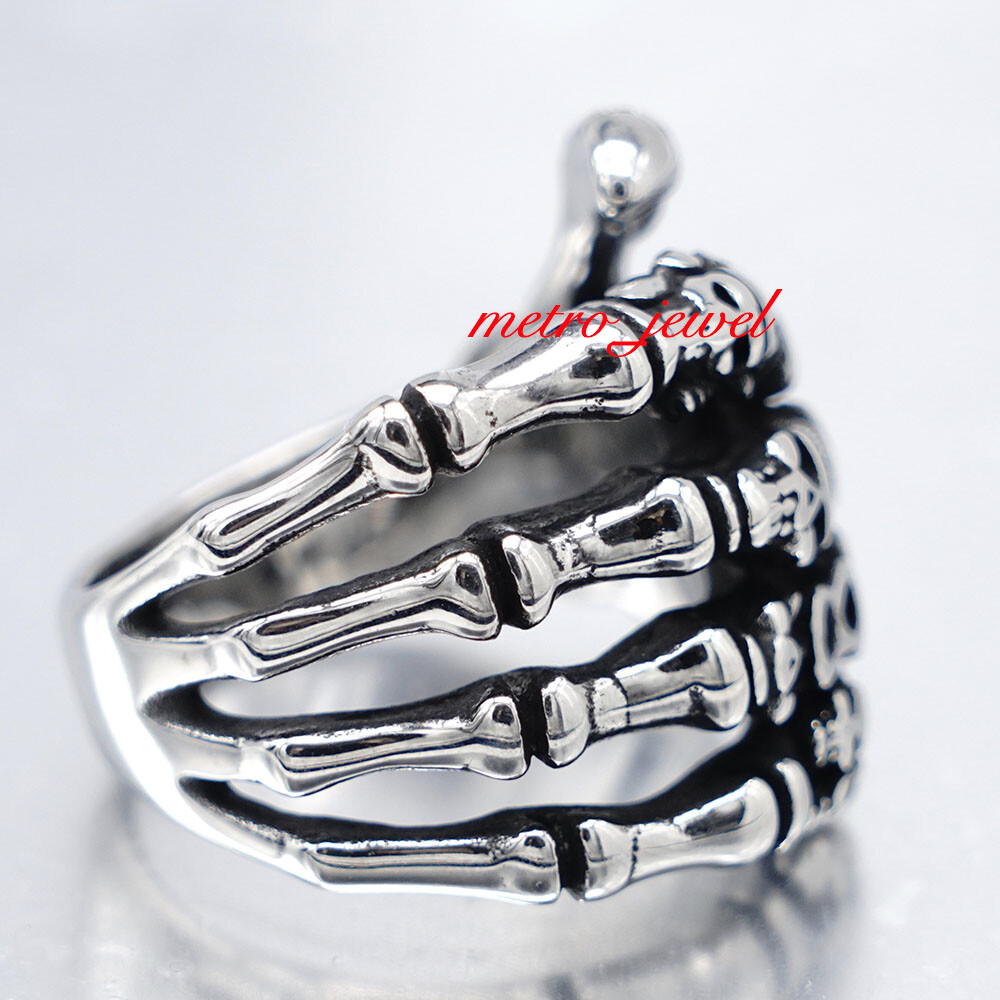 JXC Mens Biker Skull Skeleton Hand Finger Ring For Men Stainless Steel Size 7-15