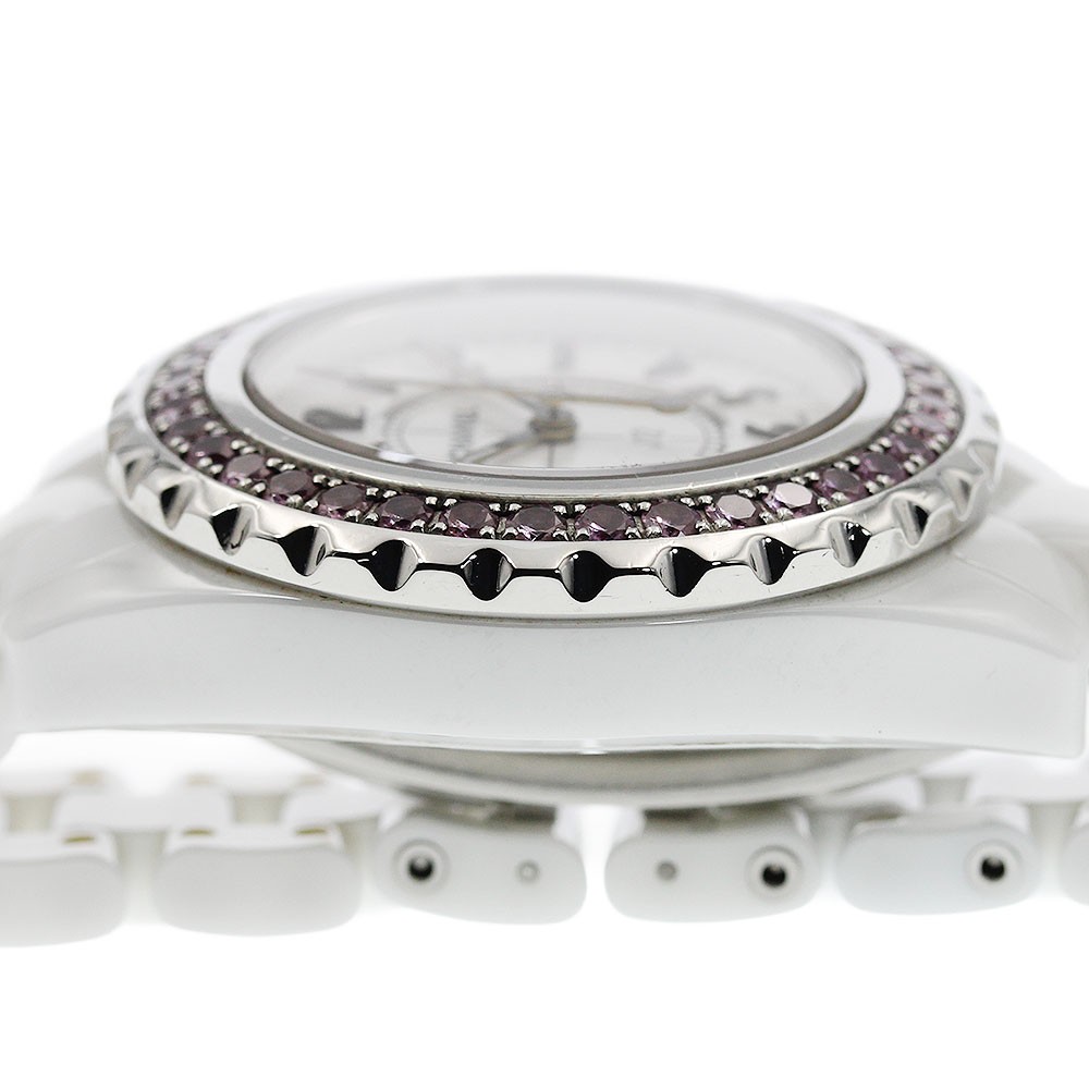 CHANEL J12 H1181 Pink Sapphire Bezel white Dial Quartz Ladies Watch_959548