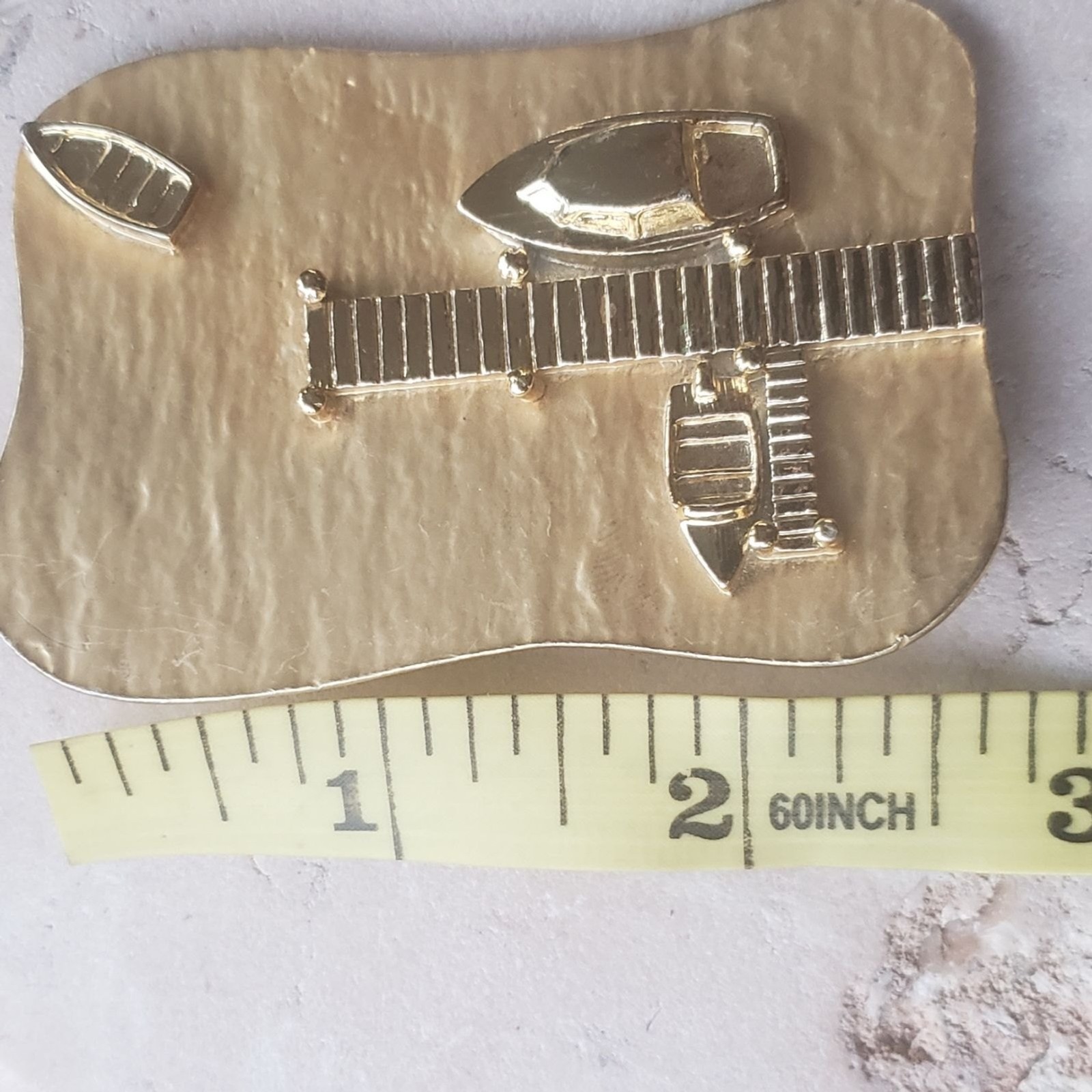 Large brush Gold tone lake boat pier launch brooch pin, oversized, nautical