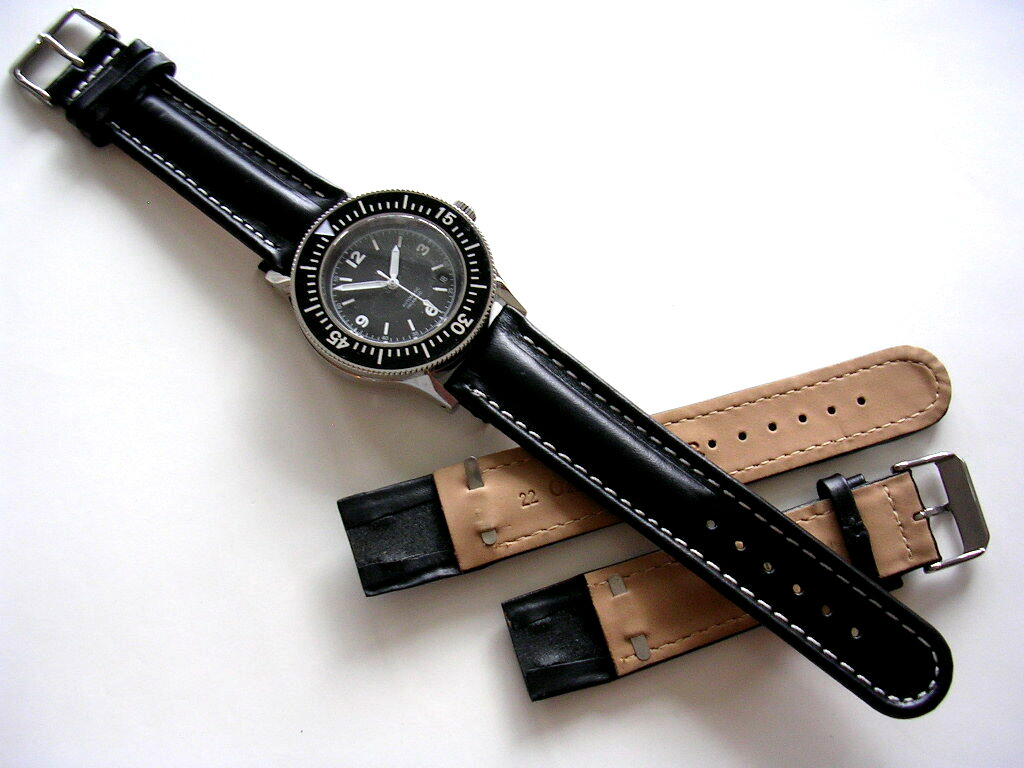20mm Black Open End Oily Leather Aviator Pilot Mil watch band IW SUISSE 18-19-22