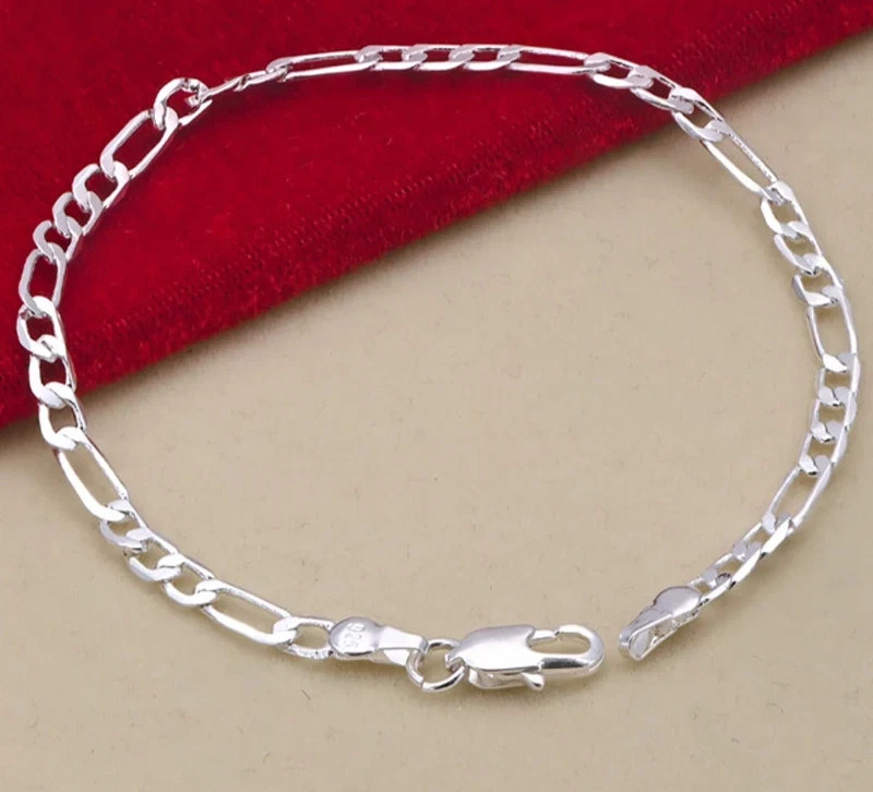 925 Sterling Silver 4mm Chain Necklace Bracelet Set for Men & Women Jewelry Gift