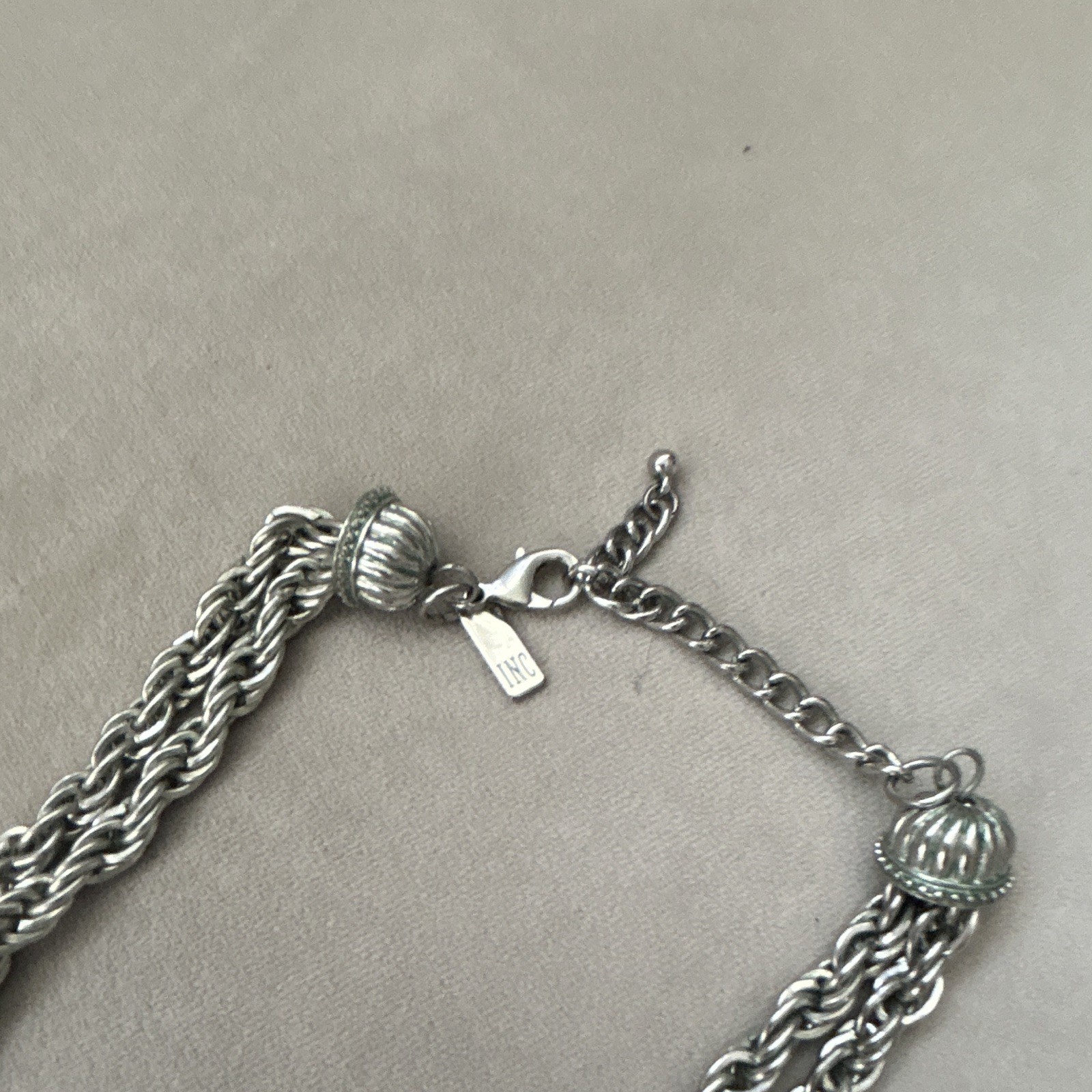 Silver Tone Rope Chain Lariat Necklace Tassel Pendant Adjustable Lobster
