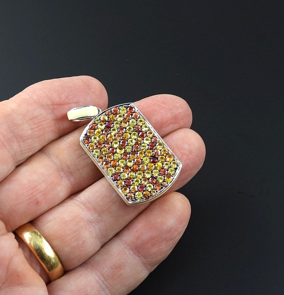 EFFY BH 925 Sterling Silver Multi Gemstone Pave Dog Tag Pendant Signed Jewelry