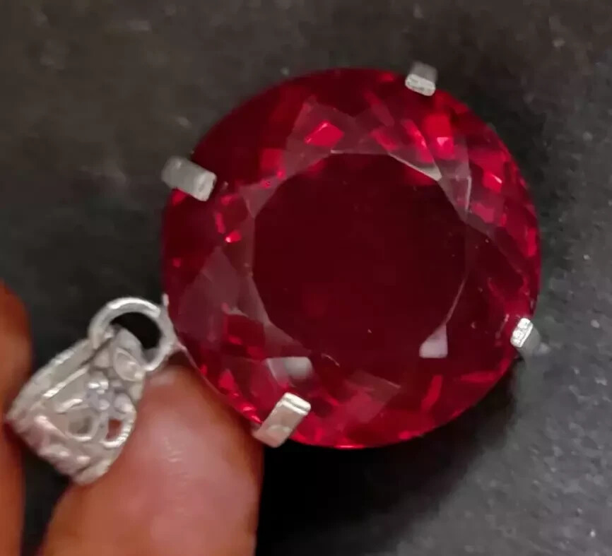 Certified Natural 52.23 Ct Red Red Ruby 925 Solid Silver Pendant Loose Gemstone