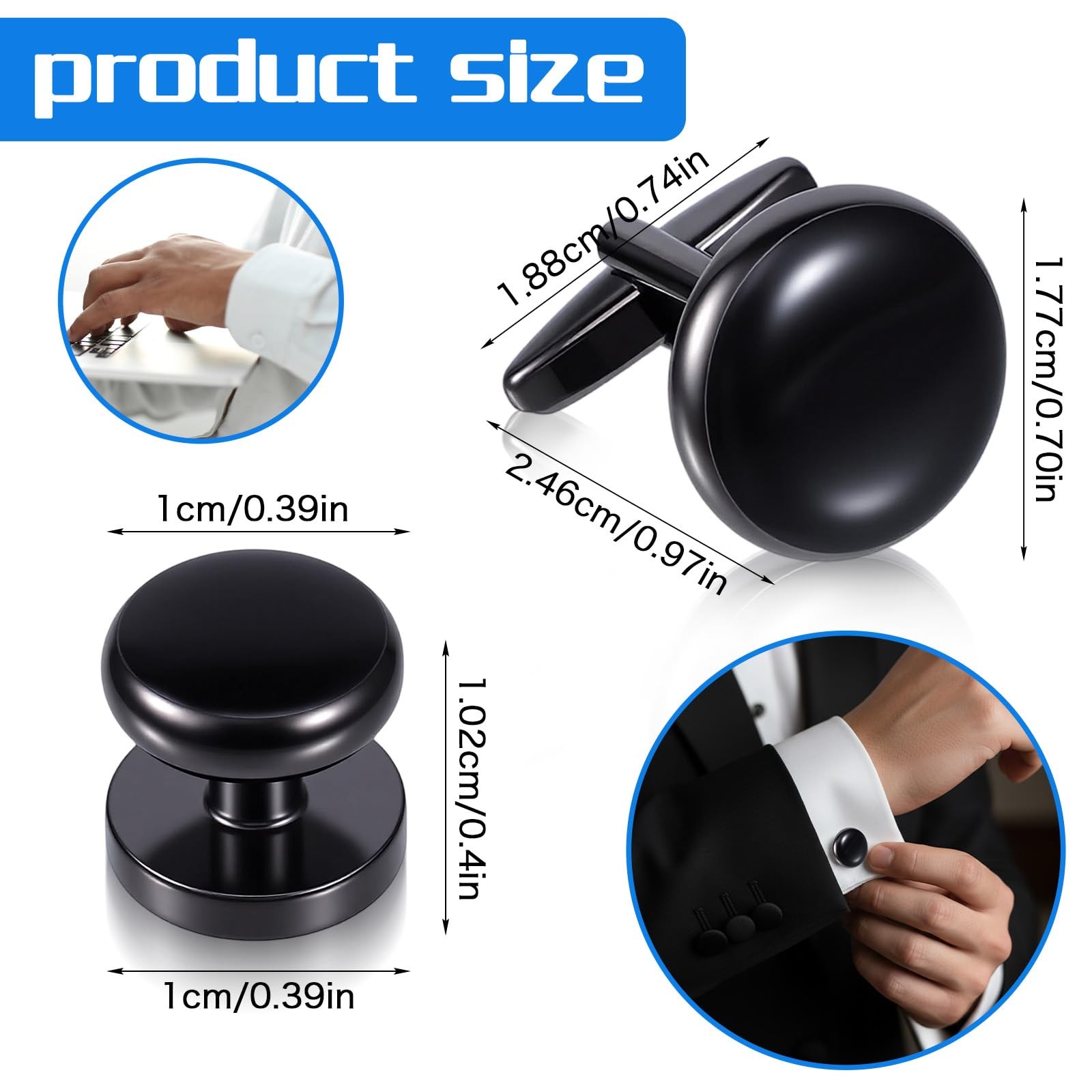 8 Pcs Menâ€™s Tuxedo Studs and Cufflinks Classic Men’s Cufflinks Stainless Steel