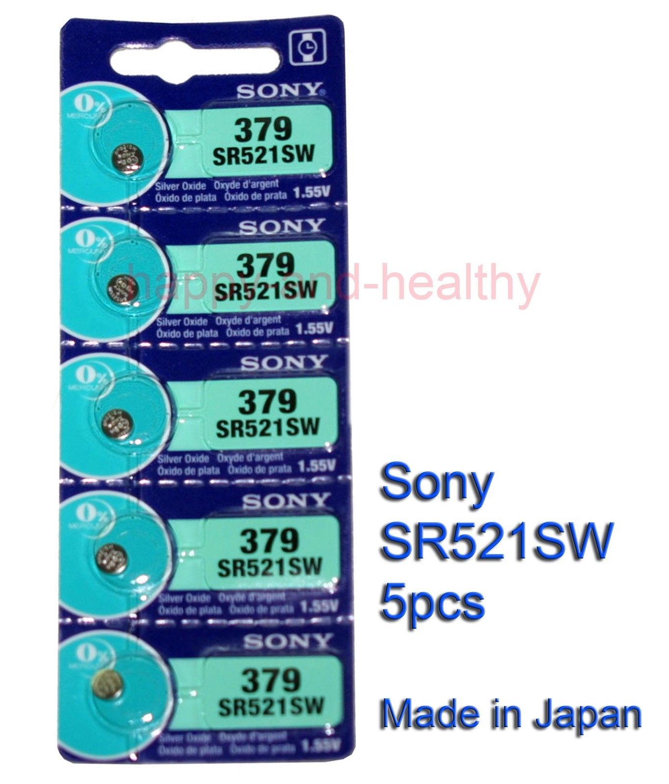 5 Pcs 379 Sony Mercury Free Silver Oxide Watch Batteries SR521SW 1.55V