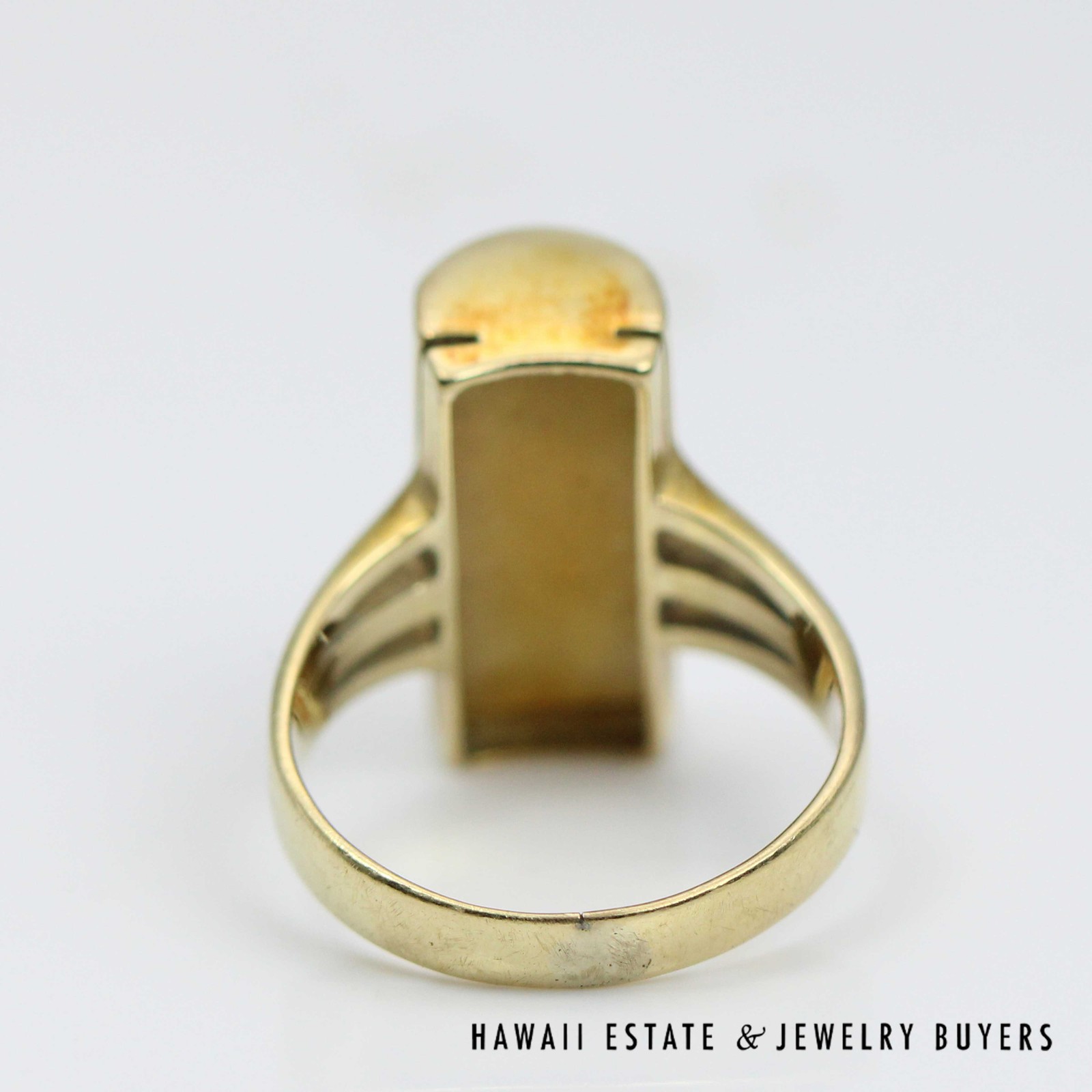 Honey Jade Rectangular Cabochon 14K Yellow Gold Split-Shank Ring Size 6.25