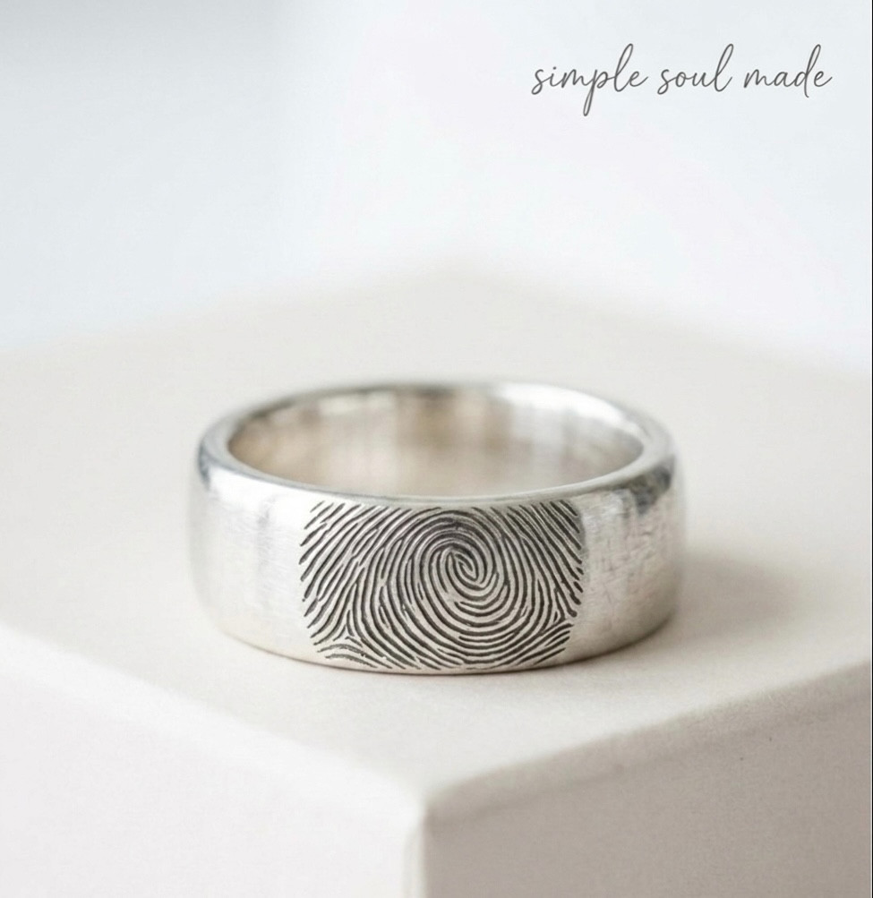 10MM Wide Fine Silver Fingerprint Ring | Unisex Silver Band Ring | Custom Size