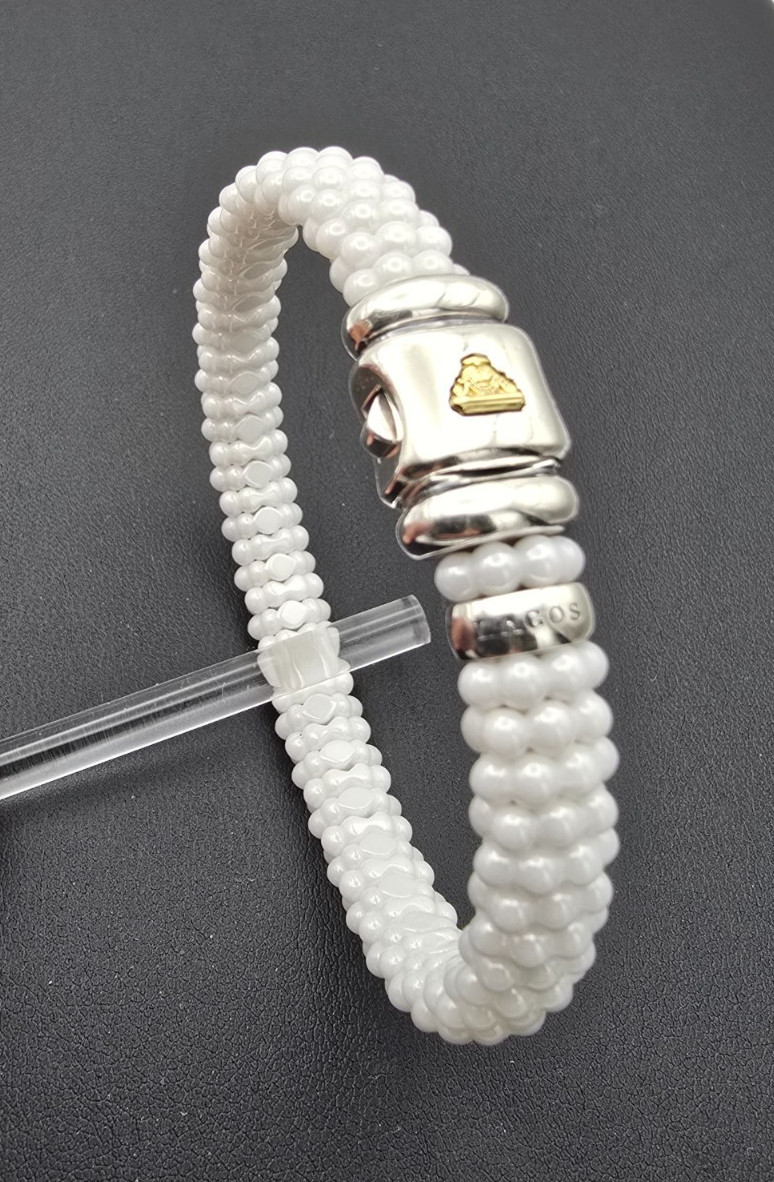 LAGOS Caviar White Ceramic Sterling Silver 18K Bracelet Average Size
