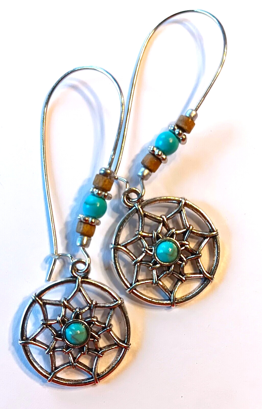 Simulated TURQUOISE DREAMCATCHER earring beaded KIDNEY WIRE SP29