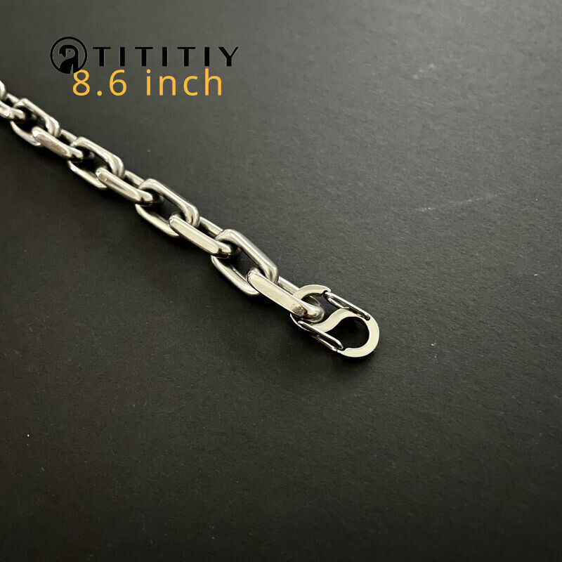 8mm Pure Titanium Chain Bracelet for Men’s Flat O-Chain Anti Allergy 8.6 inches