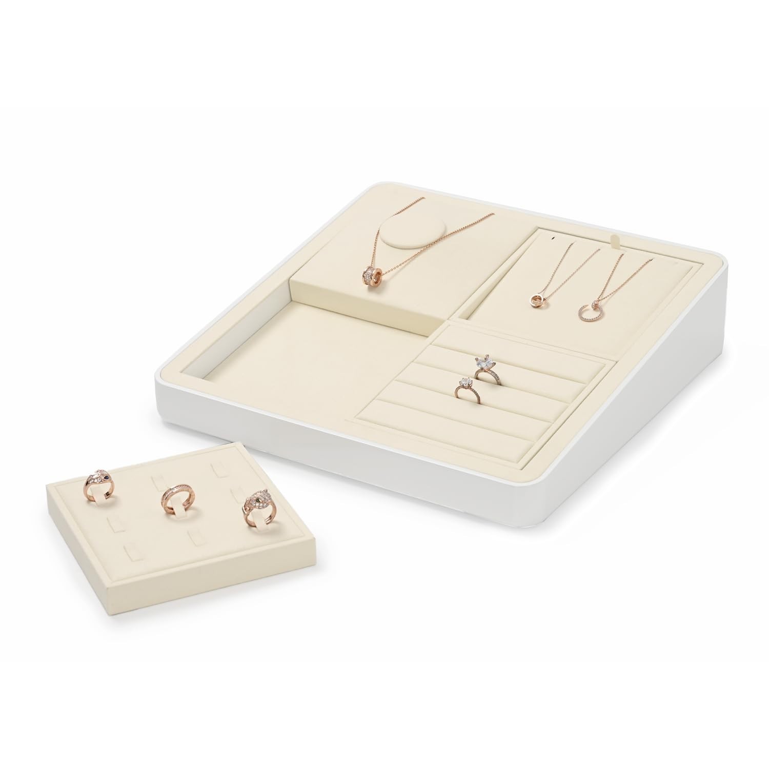 Microfiber Jewelry Pendant Display Tray – Necklace Organizer Storage (Beige)
