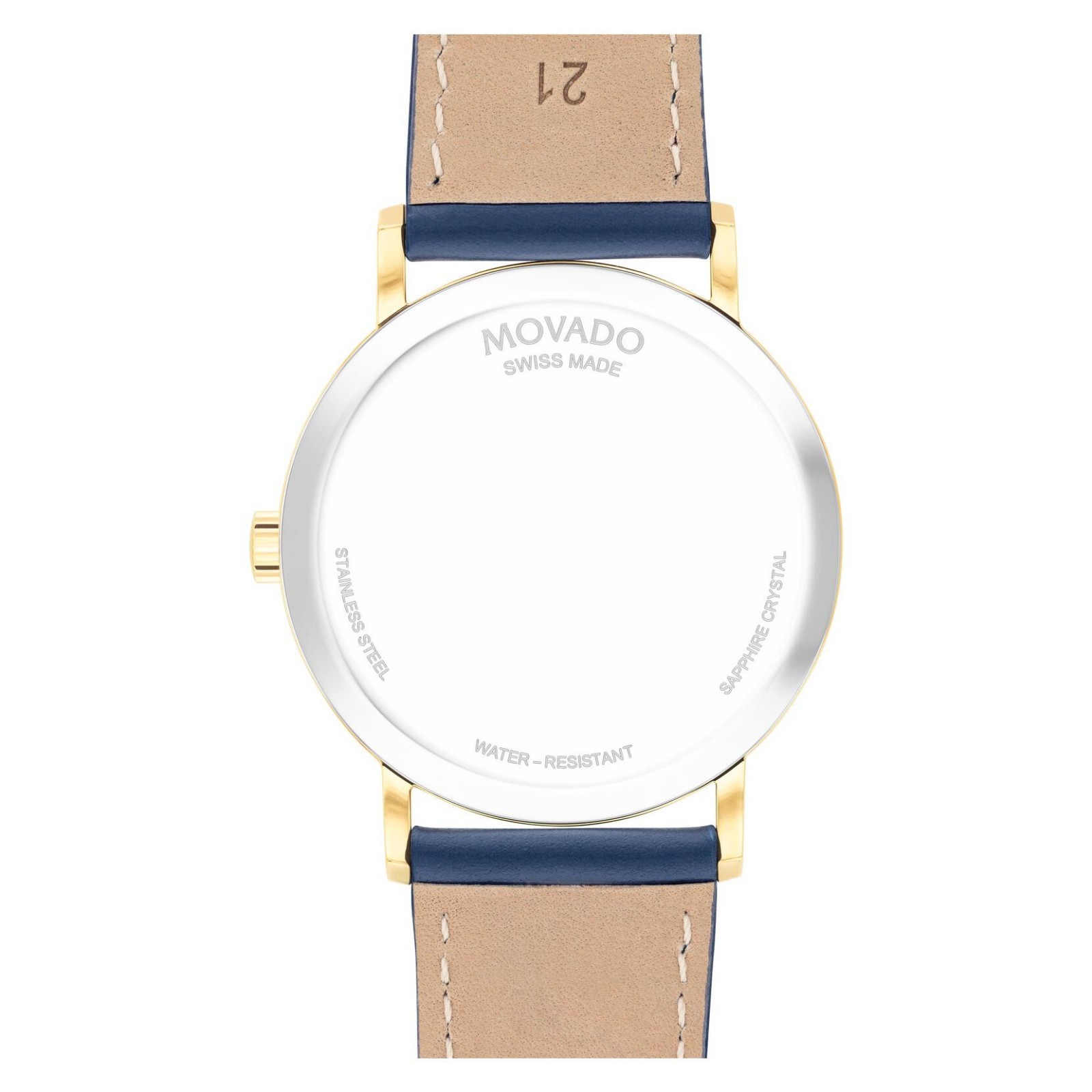 MOVADO Signature Dark Blue Dial & Leather Strap Gold Watch 0608100
